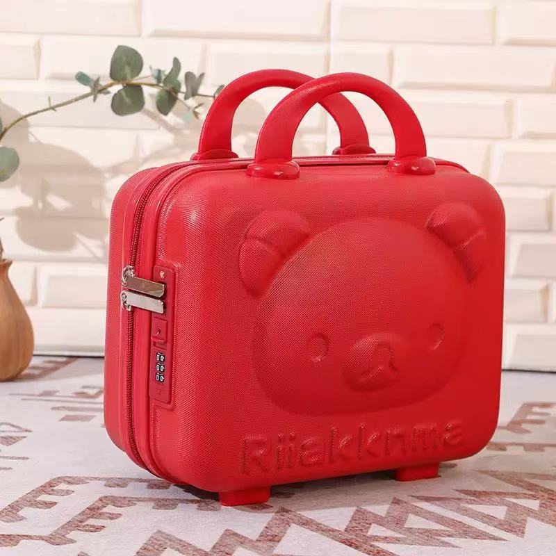 Maleta de 14 pulgadas, estuche de cosméticos, equipaje rojo de boda, caja de dote de mujer pequeña, bolsa de cosméticos portátil de novia