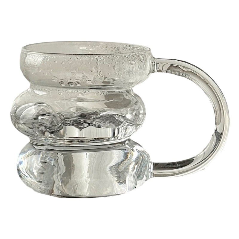 Taza regordeta con asa al por mayor, vaso resistente al calor, vaso de jugo para el hogar, vaso de agua de borosilicato transparente