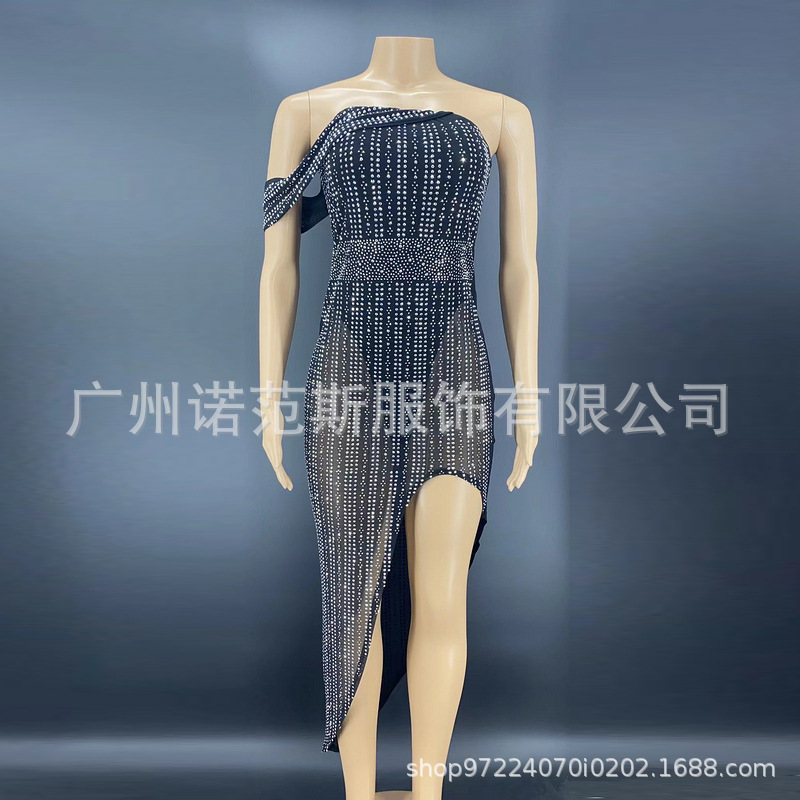 Clothing boutique sexy off-shoulder shiny sequined ball gown fashion black sexy woman club wear