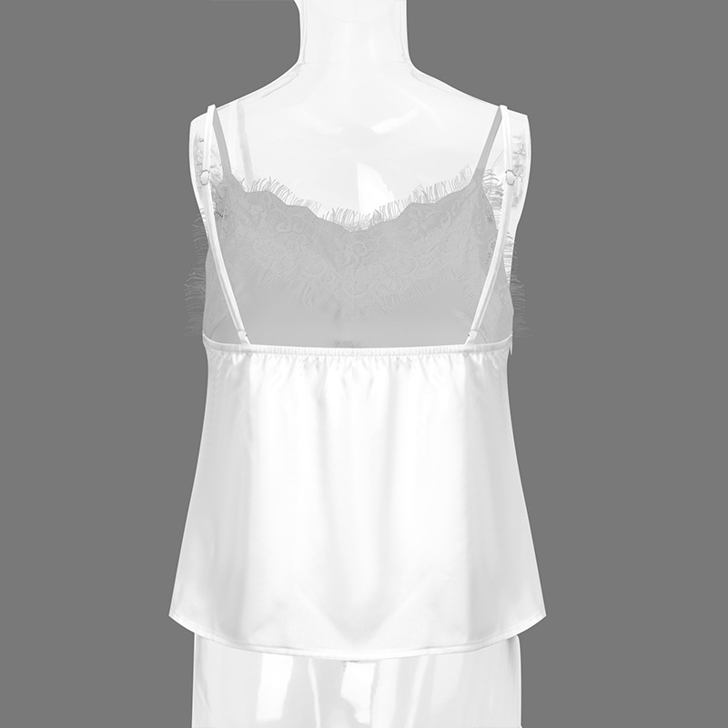 Canotta donna in raso di seta scollo a v con pizzo top estivo_voghion.com