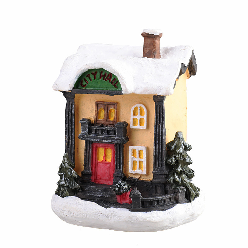 クリスマス新作装飾樹脂製ライト付きミニハウス クリスマスマイクロランドスケープ レトロ装飾置物ギフトライト|undefined