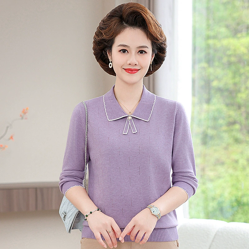 Мама одевается осенняя новая рубашка с отворотом и нижней рубашкой Осенняя одежда для женщин среднего и пожилого возраста с длинными рукавами