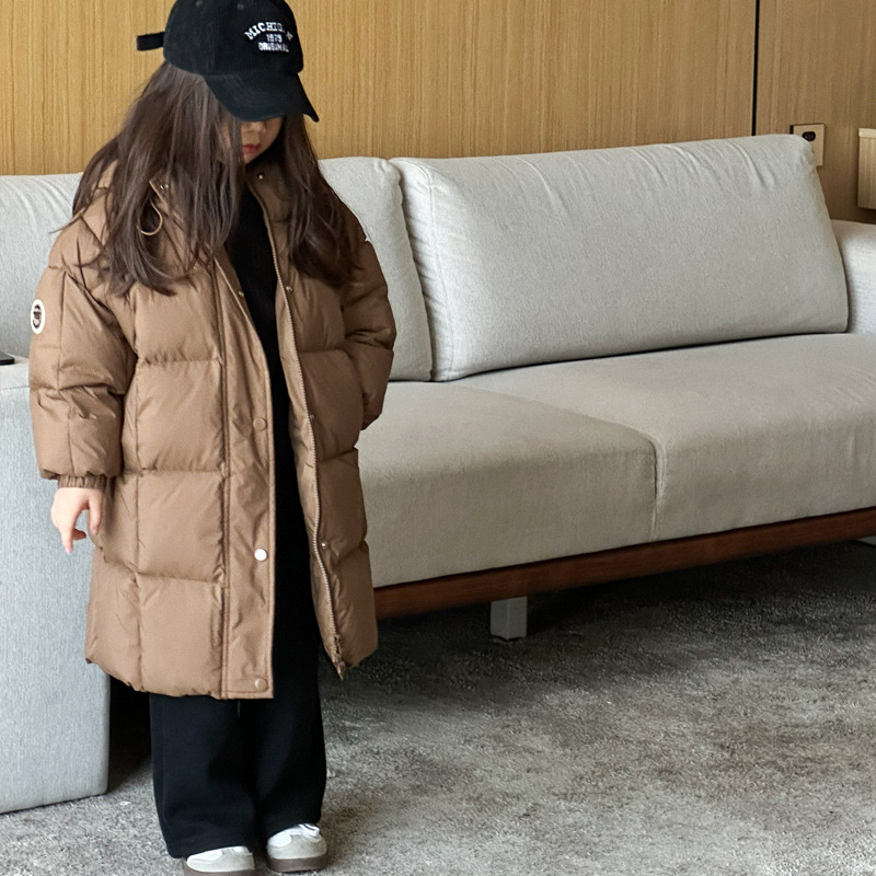 儿童羽绒服加厚保暖90白鸭绒2025新款中长款男女童冬季外套美拉德