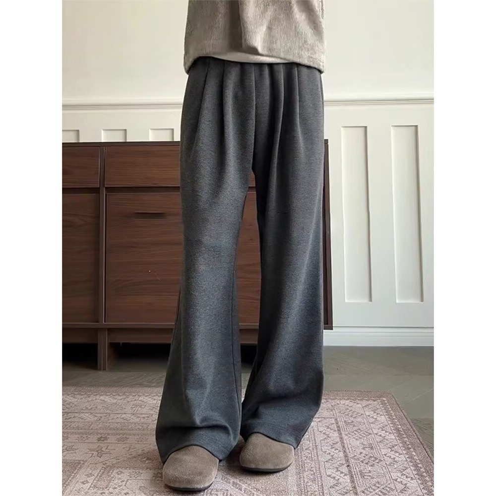 Solid Color Soft Straight-Leg Casual Pants for Men and Women, Slimming Wide-Leg Loose Lazy Style Versatile Relaxed Drawstring Long Pants