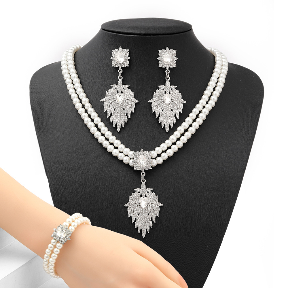 Nuova collana di perle di cristallo, orecchini, bracciale, set di tre pezzi, accessori per abito da sposa, gioielli_voghion.com