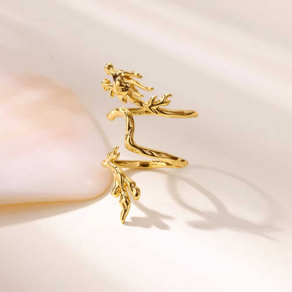Open Rings Classification 1 Piece Quantity Wholesale Jewelry IG Style Geometric Butterfly Dragon Copper Asymmetrical Enamel Open Rings