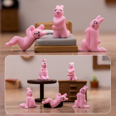 マイクロランドスケープクリエイティブピンクワーキングウサギの装飾品 diy 樹脂クラフト装飾かわいい手作り小さな装飾品