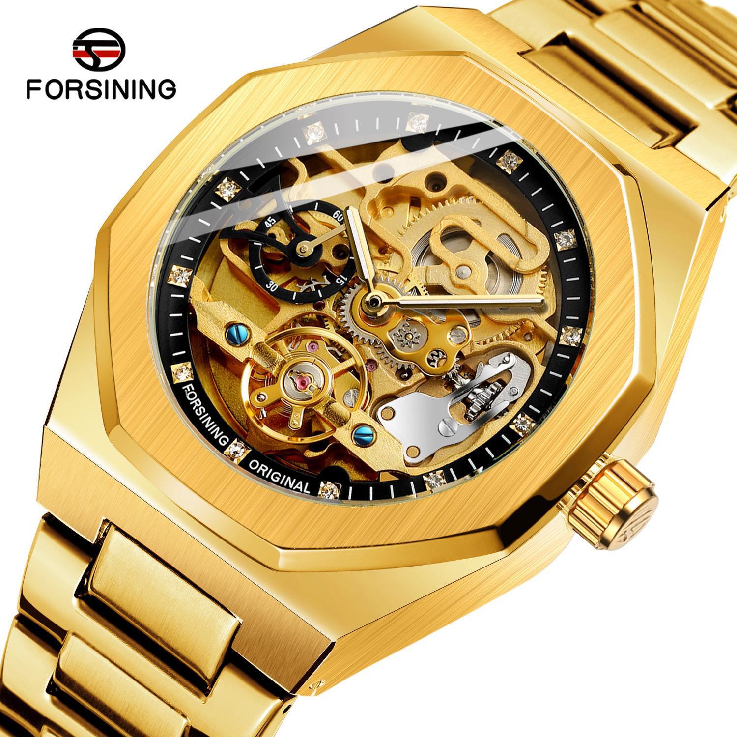 FORSINING/Fucini 375g Men's Fully Automatic Mechanical Watch Luminous Three-Eye Week Steel Band Mechanical Watch