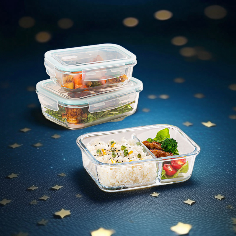 Glass Lunch Box Microwave Heating Special Lunch Box with Lid for Students and Office Students Sealed Fresh-keeping Separated Bento Bowl Glass Lunch Box Microwave Heating Special Lunch Box with Lid for Students and Office Students Sealed Fresh-keeping Separated Bento Bowl