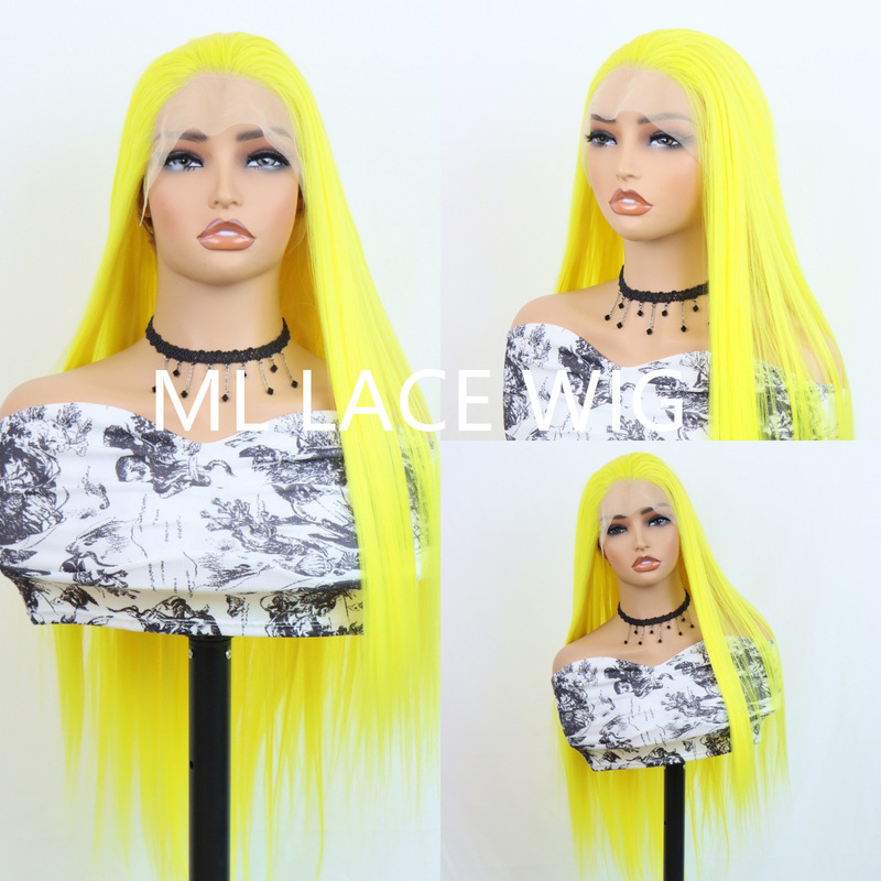 Women's 24 inch synthetic high temperature fiber basic straight 150% density 13x 4 lace area suitable for everyone