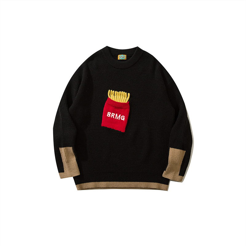 YWFG mujer americana de bolsillo patatas fritas 2024 Año Nuevo primavera pareja superior versátil cuello redondo manga larga jersey de punto