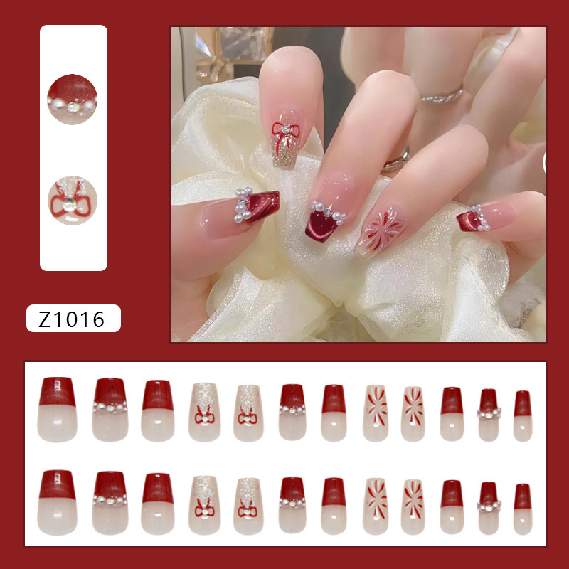 Patrón de perlas blancas de diamantes hechos a mano Uña al por mayor| Glue manicure blanqueador| Perforación de alto nivel