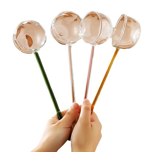 High borosilicate glass spatula with high-temperature resistance, long handle, colorful handle, hot oil splashing oil spoon, soup spoon for kitchen use, special flavor spoon
