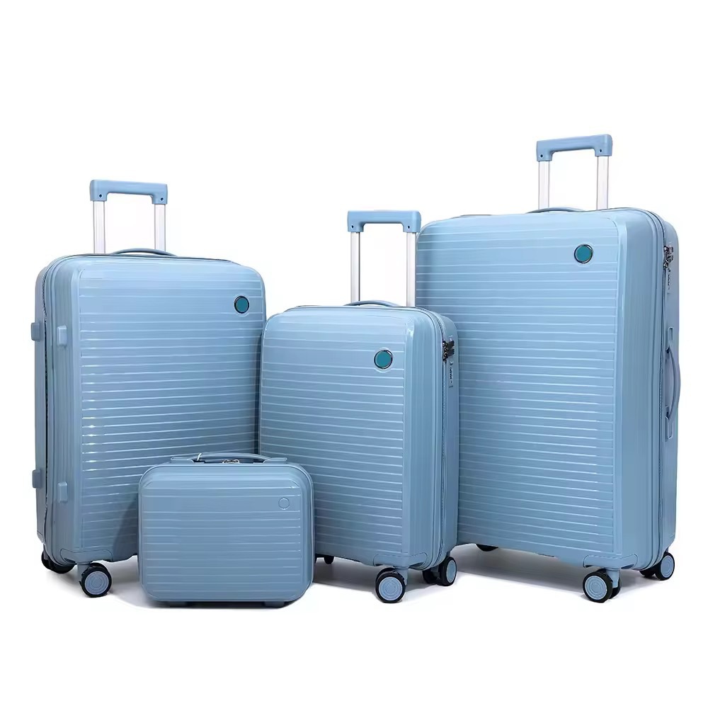 Thickened Pp Material Luggage Set of Four Pieces, Wear-Resistant and Impact-Resistant, Solid Color Carry-On Suitcase 20/24/ 28inch Smooth Password Lock Suitcase