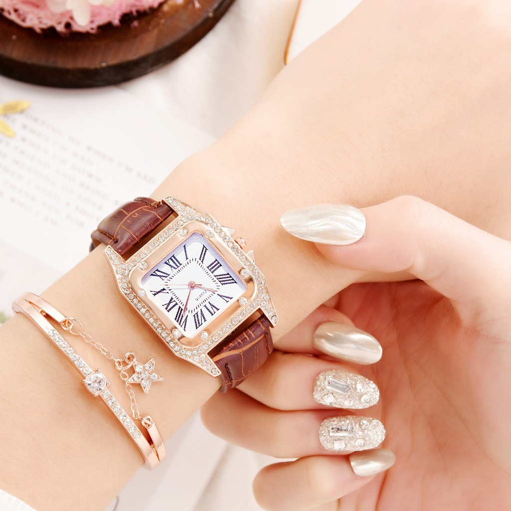 Reloj de mujer cuadrado con incrustaciones de diamantes, estilo romano, elegante y moderno, regalo ideal tipo influencer