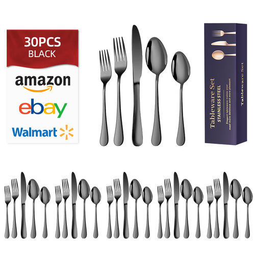 cutlefy manufacturer wholesale cross-border stainless steel tableware Western food set 1010 knife, fork, spoon, dessert spoon 30-piece set
