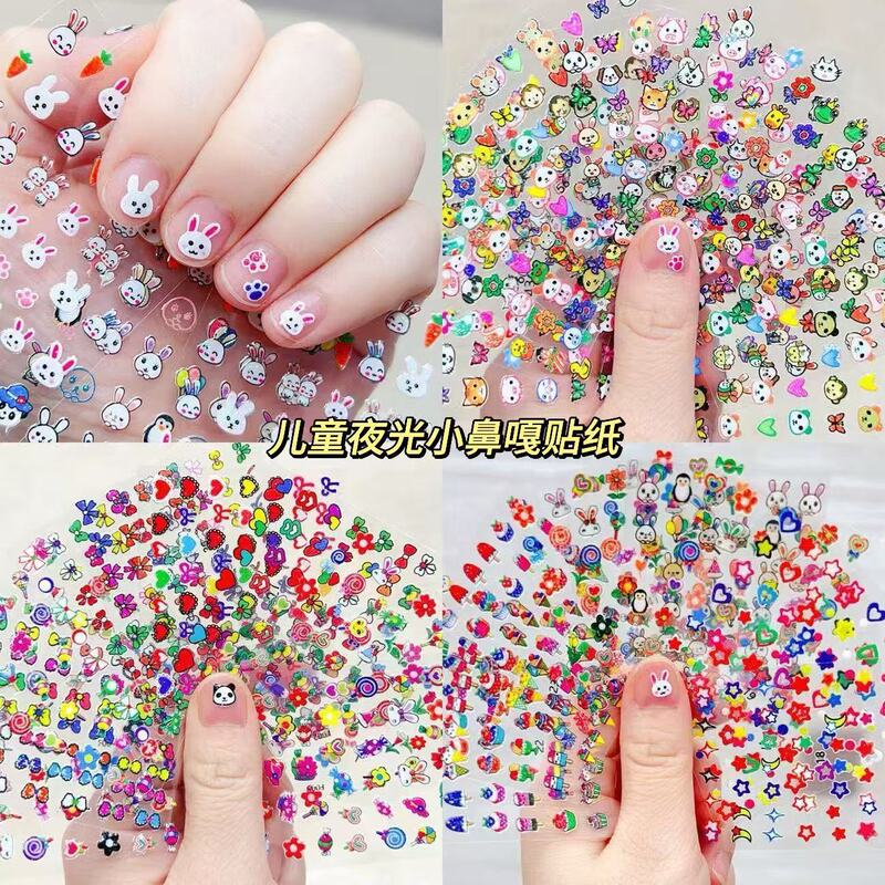 Luminous Nail Stickers for Kidsren Cartoon Waterproof Decorative Fluorescent Stickers Cute Little Girl Luminous Nail Stickers