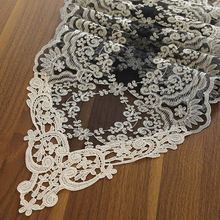 5ZW批发欧式黑色蕾丝餐桌桌旗斗柜盖巾茶几桌旗奢华新品长方刺绣