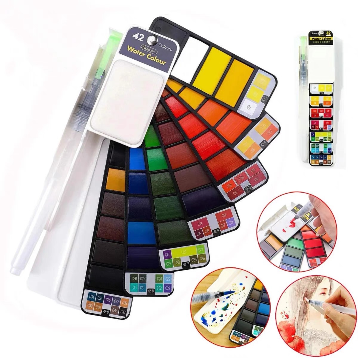 Xiupu plegable portátil en forma de abanico sólido acuarela 18 colores 25 colores 33 colores 42 colores acuarela pintura traje transfronterizo