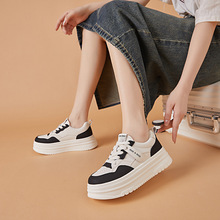 厚底皮面小白鞋女休闲时尚2024春秋新款轻便透气软底校园运动板鞋