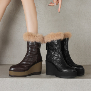 9.5cm����¸��Ӻ���ѥ��ë��ѥ2025�ﶬ�¿���ƤŮѥ��ůѩ��ѥ