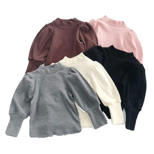Spring and Autumn Style Girls' Stylish Base Shirt Autumn Children's Apparel Long-Sleeve T-Shirt Fall Children's Bubble Sleeve Top t0128