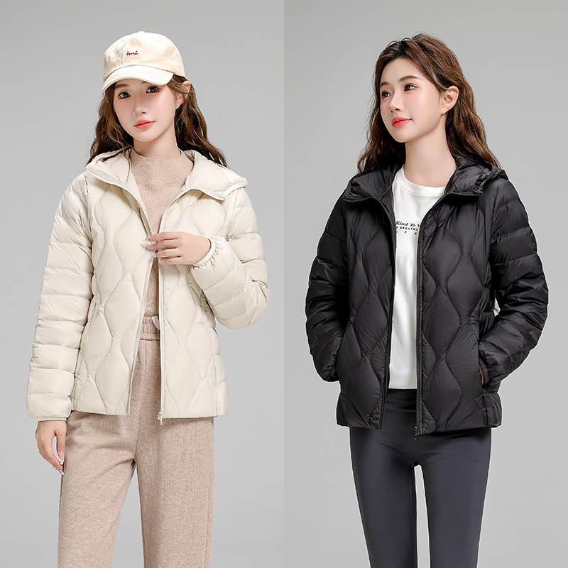 평화 가을 겨울 신상품 여성용 얇은 다운 재킷, 스탠드 칼라, 짧은 기장, 후드, 슬림핏, 한국 스타일, 다용도, 따뜻한 코트, 트렌디