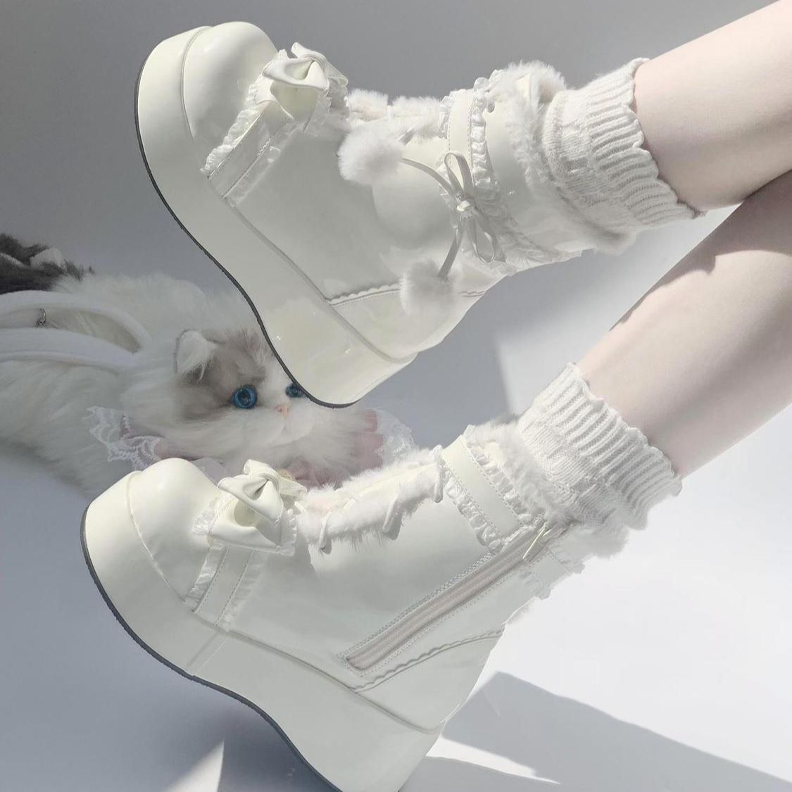 兔子尾巴 短靴新品雪地靴加绒厚底甜美保暖可爱冬季棉鞋女