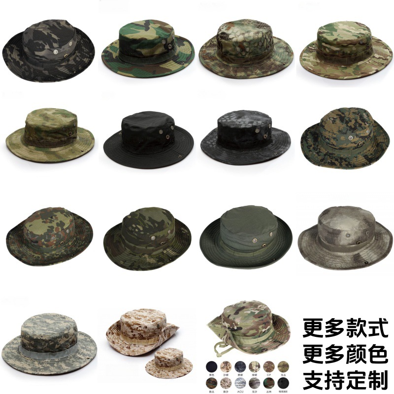 Camuflamiento gorra de borde redondo gorra de entrenamiento militar para hombres y mujeres gorra de ocio al aire libre gorra de pesca gorra de sombrero de sombra fábrica en stock LOGO