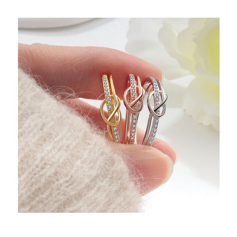 18K Gold Plated 925 Sterling Silver Zircon Knot Rings 925 Beauty & Health display picture 7