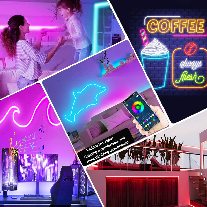 USB неоновая лампа RGB силиконовая LED водонепроницаемая лампа с точкой опоры оптовая продажа смарт-граффити Bluetooth музыка DIY атмосфера света