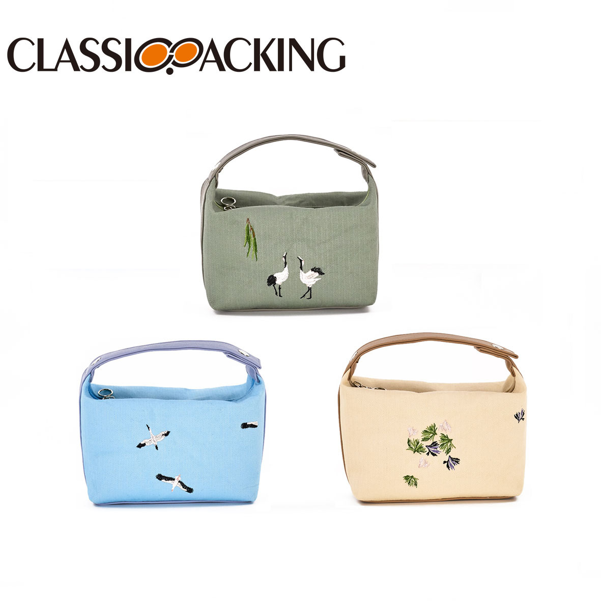 Bolso de mano cosmético de estilo nacional con LOGOTIPO impreso Bolso de lona de alta apariencia portátil del todo-fósforo del arte del bordado