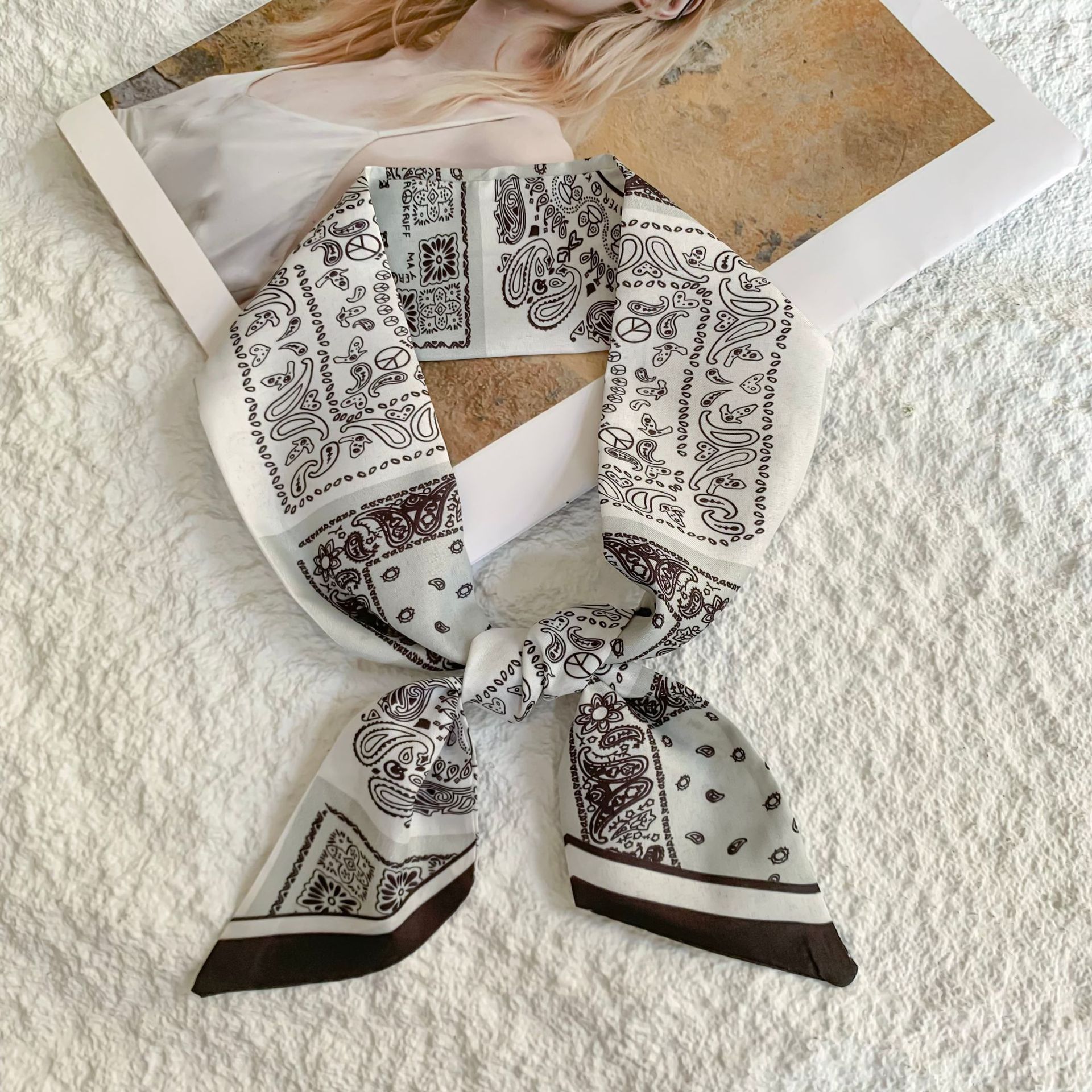 Bufanda de seda, tira larga, sentido de alta gama, nuevo estilo, viaje de primavera y verano, bolsa de atar para el cabello, cinta decorativa, correa para el cabello de moda multifuncional, atar el cabello