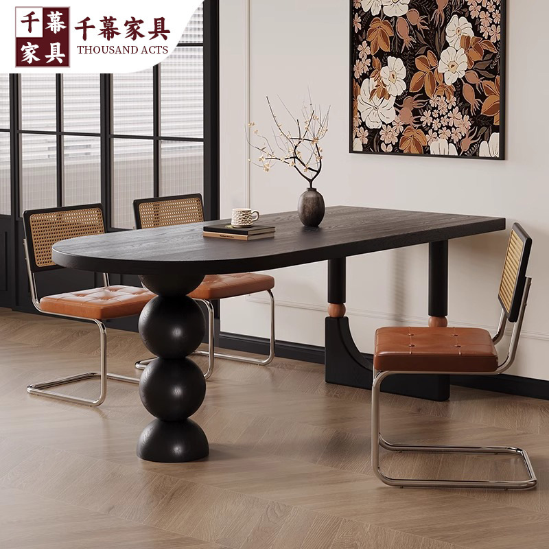 Qianmu フレンチレトロリビングルームダイニングテーブルと椅子 2025 新しい家庭用小型壁掛け無垢材ダイニングテーブルとデスク一体型|undefined