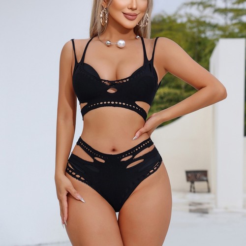 European and American sexy hollow-out black silk jacquard tight-fitting slimming one-piece netting lingerie pajama set