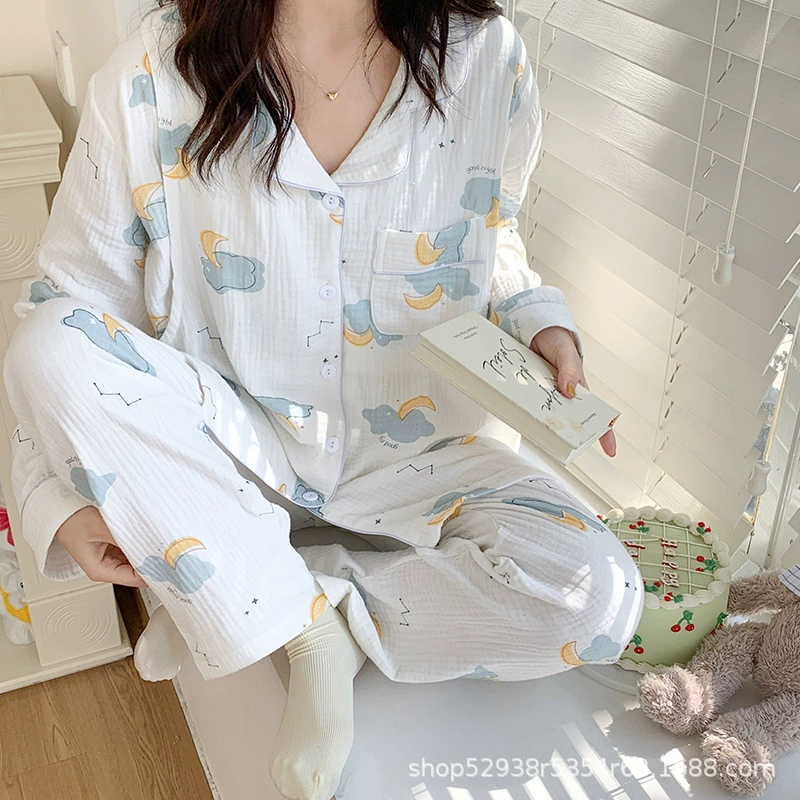 Пижама для беременных Женская весна и осень Материнская одежда больших размеров Марлевая одежда с Луной из чистого хлопка Тонкая Послеродовая грудь Сидя Месячное Кормление
