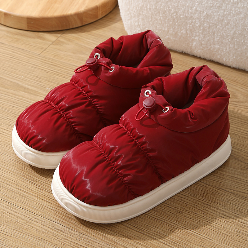 Zapatillas de algodón con plumón de otoño e invierno, zapatos de algodón con tacón de bolsa EVA para mujer, botas de algodón cálidas para el hogar, interiores, antideslizantes, impermeables, para uso
