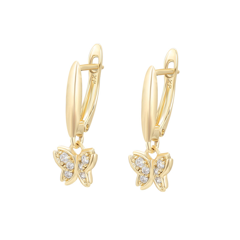 Xuping moda gemas artificiales mariposa lingüilla orejas de aleación de cobre chapado 14k temperamento simple orejas al por mayor mujeres