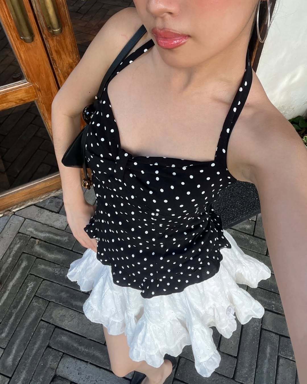 Women's Clothing Women's French Polka Dot Print Bustier Top Halter Neck Tie Vest Pure Sexy Princess Style Waist Cinching_ecoleips.com