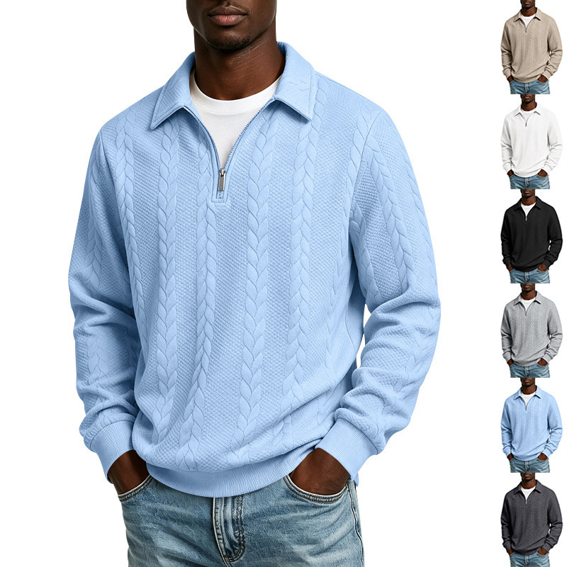 Cross-border European and American loose-fitting autumn TK Amazon men's heavy jacquard turn-down collar simple casual long-sleeve POLO sweatshirt Cross-border European and American loose-fitting autumn TK Amazon men's heavy jacquard turn-down collar simple casual long-sleeve POLO sweatshirt