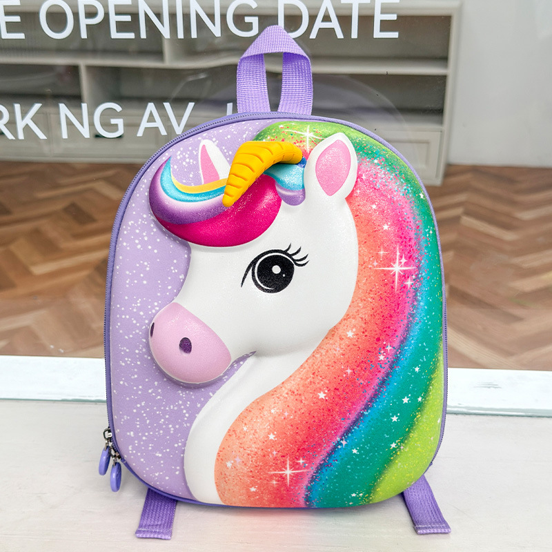 Caricatura encantadora arco iris pony, mochila de niños y niñas, mochila de estudiantes de cáscara de huevo, nueva mochila infantil transfronteriza