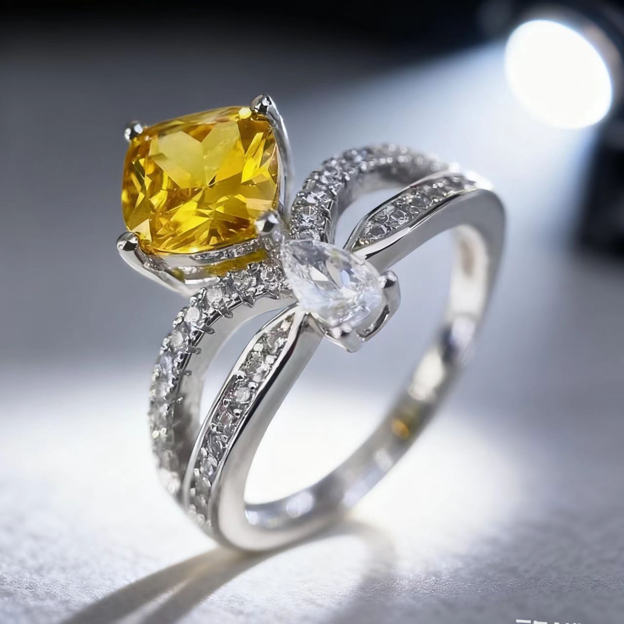Crown Ring Double Layer Stacked Square Diamond Adjustable Women_voghion.com