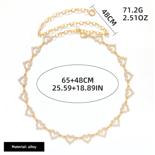 Cross-border fashion love rhinestone waist chain for women European and American summer versatile personality dress metal woven belt