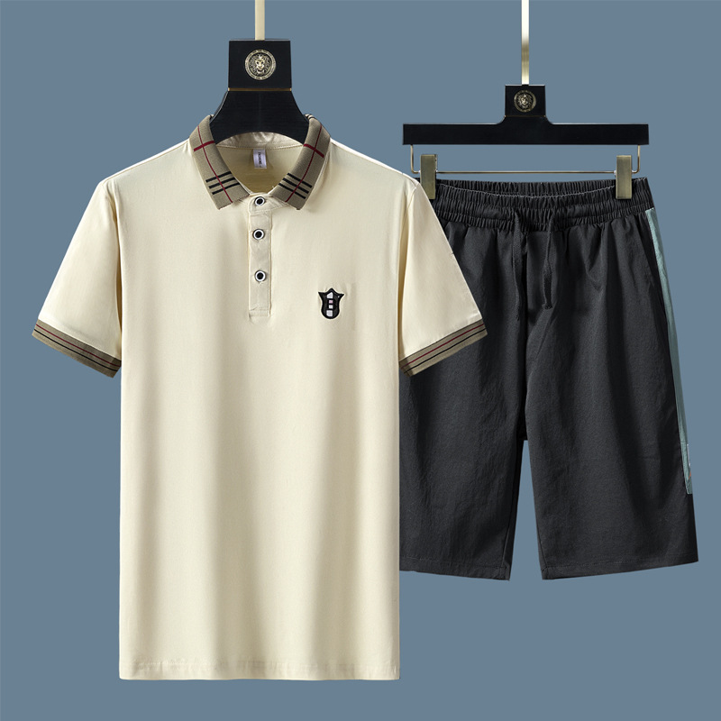 Traje deportivo delgado de verano para hombre 2025 verano nuevo estilo camisa POLO de manga corta pantalones cortos sueltos traje casual de algodón