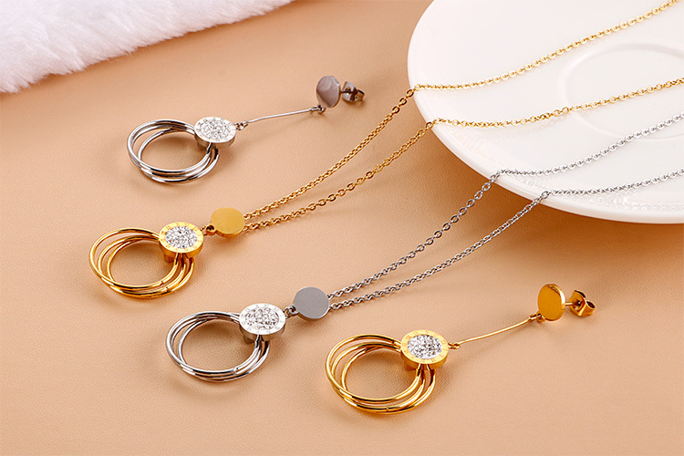 wholesale new style round multi-layer stainless steel necklace earring set Nihaojewelry