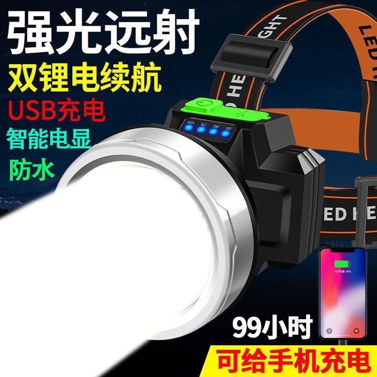 High-power LED headlamp, rechargeable, long-range, waterproof, outdoor headlamp with ultra-long battery life, suitable for fishing and mining.