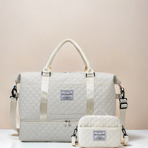 Thickened diamond grid dry-wet separation sports tote bag, short trip yoga fitness bag, large capacity shoe storage travel bag