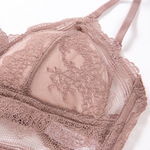 U-shaped beautiful back underwear, sexy lace, wire-free thin bra, French triangle cup bra set for women