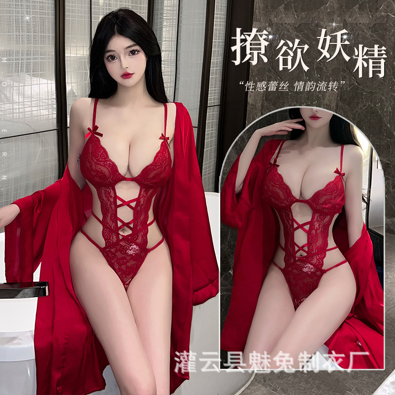 매력적인 토끼 섹시한 란제리 섹시한 점프 수트 레이스 유니폼 유혹 속이 빈 열정 무료 잠옷 세트 8210