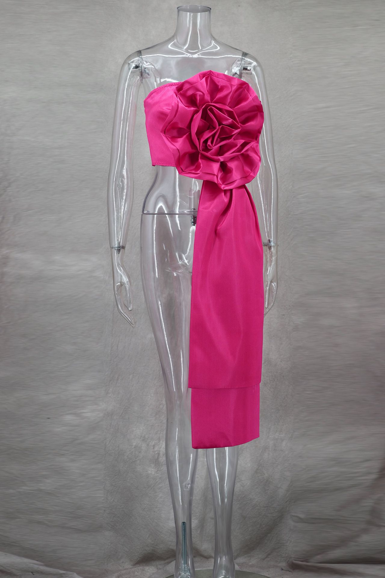 BKQU Chic Large 3D Flower Women's Vest Strapless Zipper Backless Crop Top 2025 Summer Asymmetrical Ribbon Sexy Elegant Party Top image